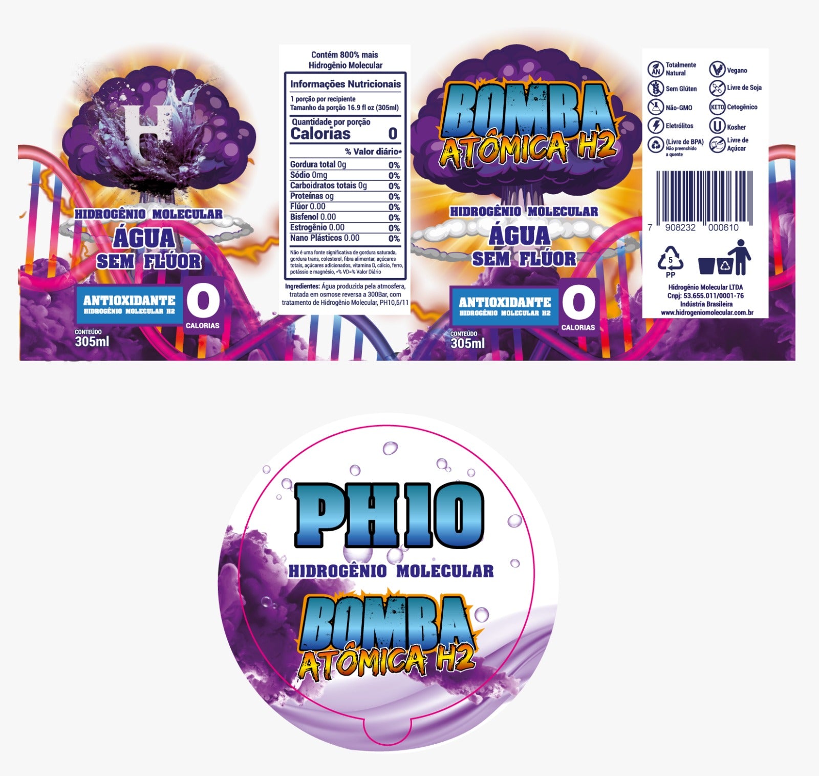 32 Copos Bomba Atômica - HIDROGENIO MOLECULAR PH10 305ML