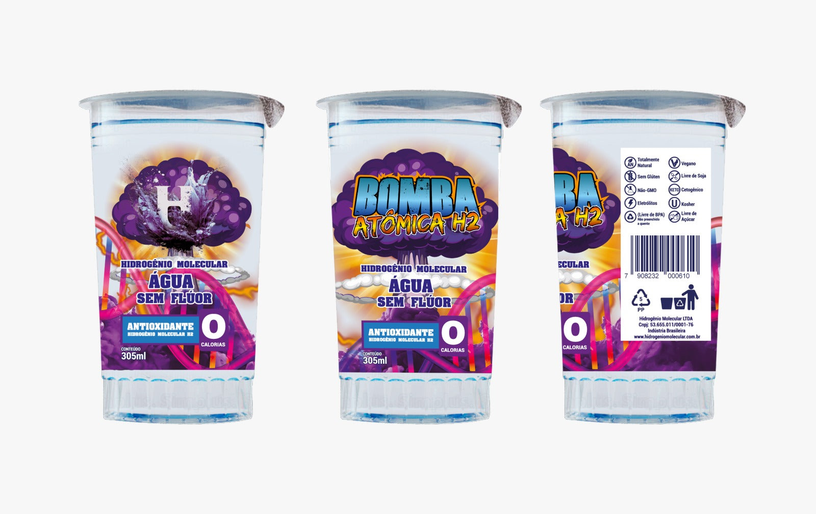 32 Copos Bomba Atômica - HIDROGENIO MOLECULAR PH10 305ML