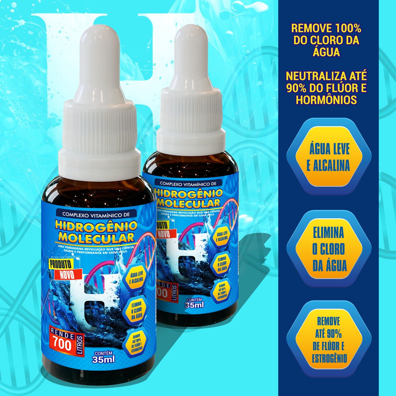 H2 Pró Gotas - elimina 100% Cloro, 90% Fluor e Neutraliza Hormonios